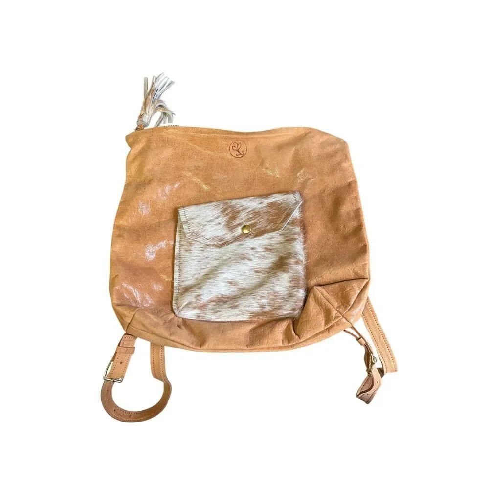 Beaudin Genuine Leather Becka Tan Fur Convertible Purse Backpack